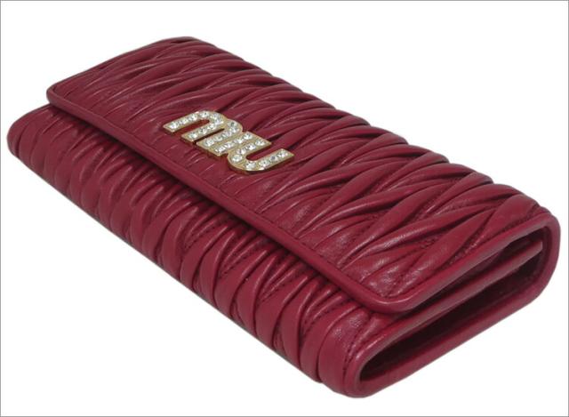 【訳アリ　アウトレット】ミュウミュウ マテラッセ クリスタル 二つ折 長財布 MIU MIU 5MH109 2BSQ F0041 MATELASSE MIU CRYSTAL RUBINO ルビーレッド シープレザー レディース miumiu