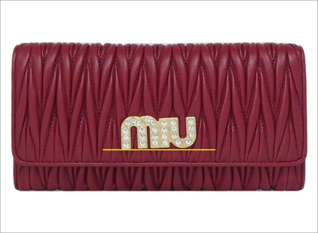 【訳アリ　アウトレット】ミュウミュウ マテラッセ クリスタル 二つ折 長財布 MIU MIU 5MH109 2BSQ F0041 MATELASSE MIU CRYSTAL RUBINO ルビーレッド シープレザー レディース miumiu