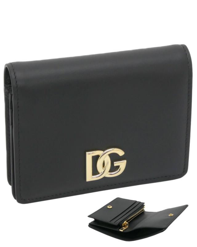 ドルチェ＆ガッバーナ DOLCE&GABBANA ウォレット カーフスキン DGロゴ BI1211AW57680999 ドルガバ 二つ折り コンパクトウォレット 小銭入れ付財布 ブラック レディース 【新品 新作 未使用 正規品】