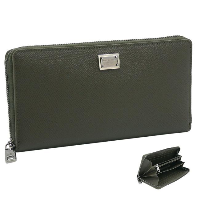 ドルチェ＆ガッバーナ DOLCE&GABBANA ジップアラウンドウォレット カーフスキン ロゴプレート BP1672AG2198J037 ドルガバ ラウンドファスナー 長財布 カーキ メンズ 【新品 新作 未使用 正規品】