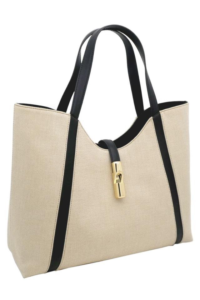 【2025年春夏 新作】 フルラ Furla Goccia ショルダーバッグ XL NATURALE+NERO ナチュラーレ+ブラック WB01729_BX3542_1007_NN000 ゴッチャ ホーボーバッグ レディース 【新品 新作 未使用 正規品】