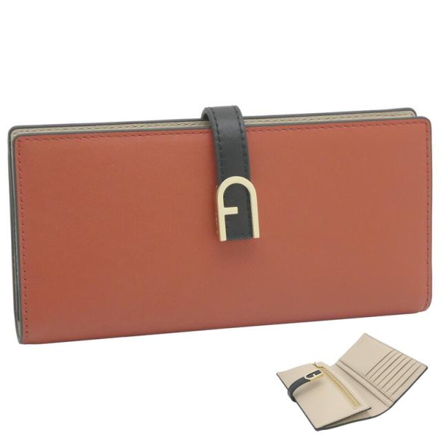 フルラ Furla Flow コンチネンタルウォレット Cannella+Nero+Grano Int. オレンジブラウン+ブラック+ベージュ WP00402_BX2725_1007_2838S フロー 二つ折り長財布 レディース 【新品 新作 未使用 正規品】