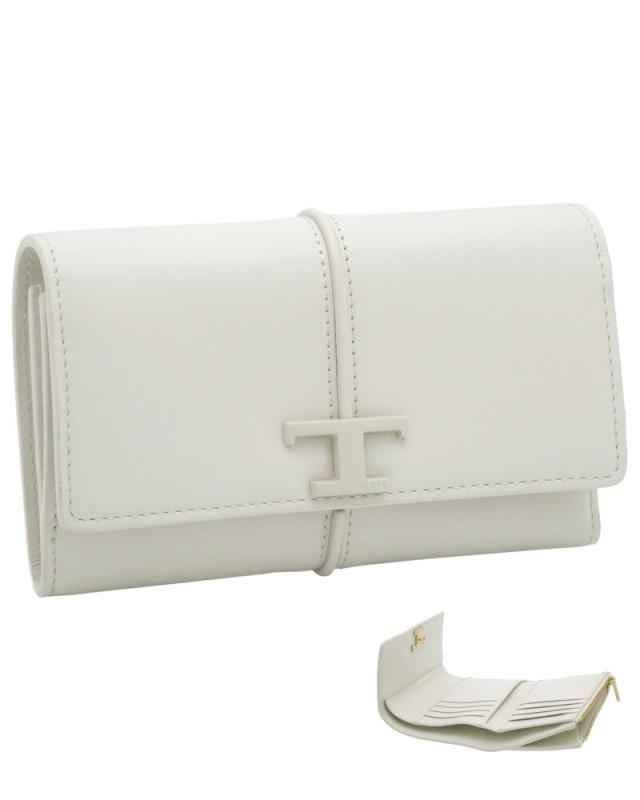 トッズ TOD'S T タイムレス レザー ウォレット XAWTSVB3300RORB015 tods 三つ折りコンパクト財布 小銭入れ付 ホワイト レディース 【新品 新作 未使用 正規品】