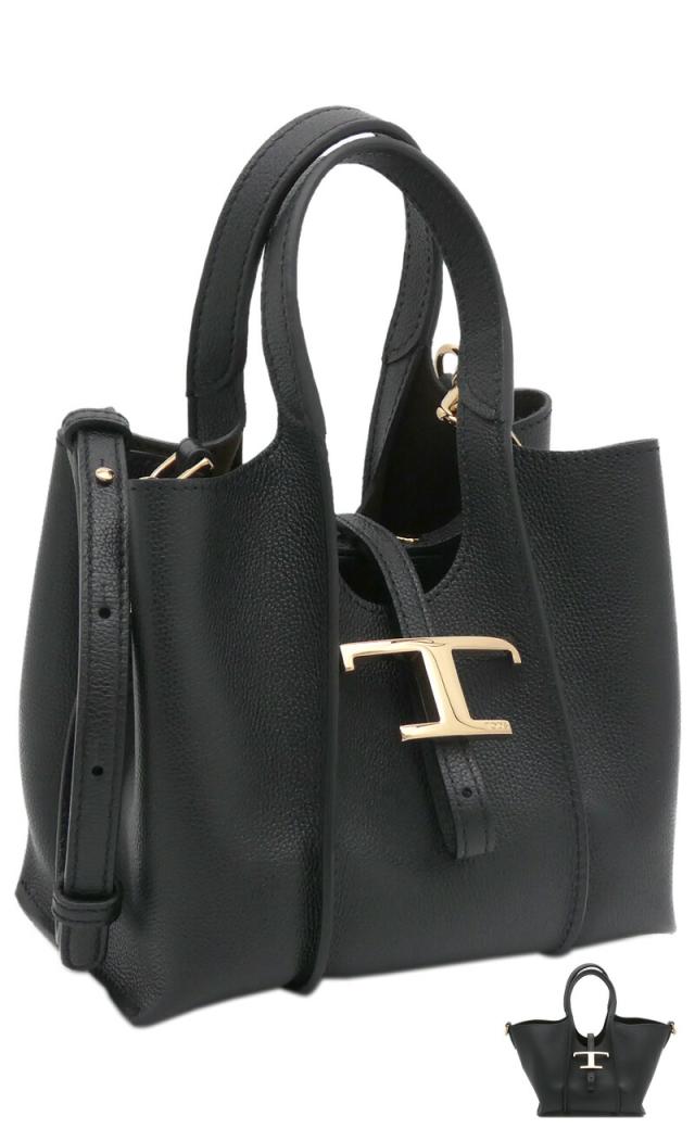 トッズ TOD'S T タイムレス レザー ショッピング バッグ マイクロ XBWTSBA0000Q8EB999 tods ハンドバッグ 2way ショルダーバッグ ブラック レディース 【新品 新作 未使用 正規品】