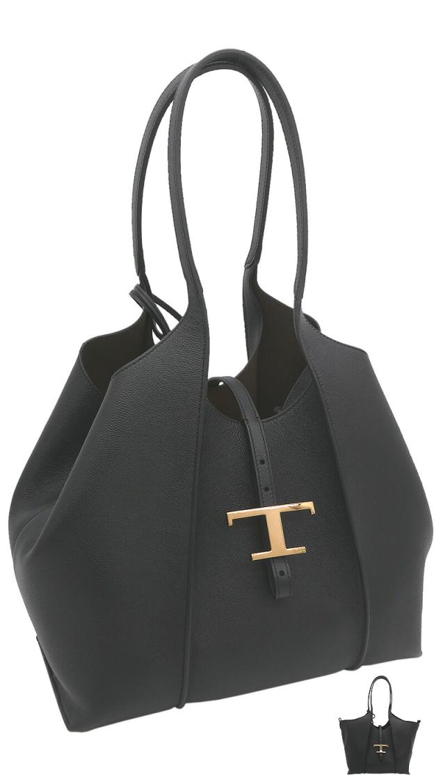 【2025年春夏新作】 トッズ TOD'S T タイムレス レザー ショッピングバッグ スモール XBWTSBA0200Q8EB999 tods ショルダーバッグ ブラック レディース 【新品 新作 未使用 正規品】