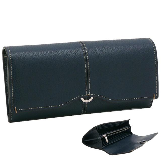 【2025年秋冬新作】 トッズ TOD'S レザー ウォレット XAWDBNB0403XSOU828 二つ折り長財布 小銭入れ付 ダークブルー レディース 【新品 新作 未使用 正規品】