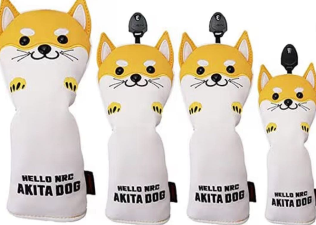 【4点セット】HELLO NRC ゴルフ ヘッドカバー 秋田犬/チルト カバー ゴルフクラブ フェアウェイウッド用 ネコ かわいい 黄 調節可能 ラベル ザー 防水 防錆 プラッシュ すべてのゴルフブランドに