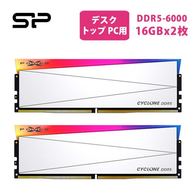 シリコンパワー DDR5 32GB (2x16GB) Cyclone RGB DDR5 6000MT/s (PC5-48000) CL28 32GB(2x16GB) Dual Pack 1.4V Desktop Unbuffered DIMM SP032GXLWU60DFDM