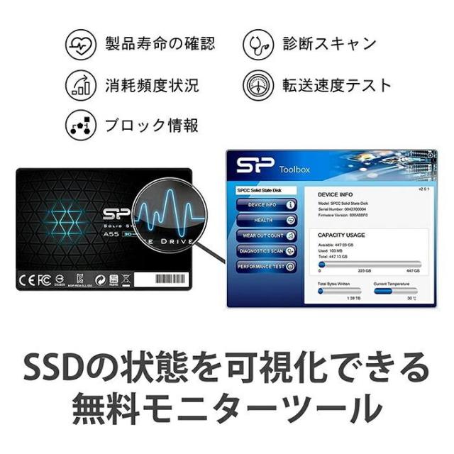 シリコンパワー SSD 4TB 3D NAND採用 SATA3 6Gbps 2.5インチ 7mm SATA III sata A55 4テラ 4T パソコン 高速 化 データ転送 高速 耐衝撃 大容量 耐久性 ssd内蔵 内蔵型ssd ssd ノートパソコン用 ノートpc デスクトップ 換装 SP004TBSS3A55S25_4
