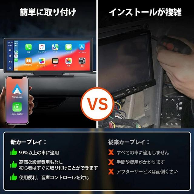 【即納】カーナビ ディスプレイオーディオ 音楽再生 ワイヤレスCarplay/AndroidAuto対応車載モニター 10インチISP液晶画面 ドライブレコーダー 前後カメラ ポータブルカーナビ オーディオ一体型ナビドライブレコーダー機能carplayワイヤレス_3