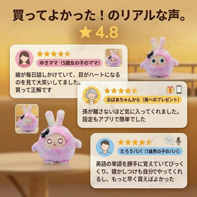 知育玩具 ペットロボット AI ふわふわ うさぎ ぬいぐるみ しゃべる 動く 感情が通じる 着せかえ AI搭載 AI学習 音声 孤独を癒せる パートナー かわいい 一人暮ら 英語 日本語 11言語 音声認識 会話 ロボット おもちゃ 子供 高齢者 誕生日 プレゼント_10