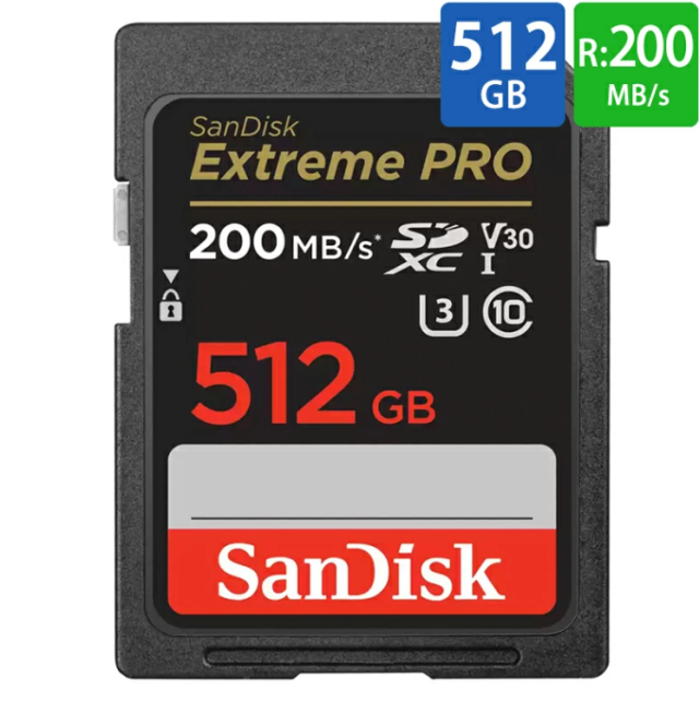 SDカード SD 512GB SDXC SanDisk サンディスク Extreme PRO Class10 UHS-I U3 V30 4K R:200MB/s W:140MB/s 海外リテール SDSDXXD-512G-GN4IN