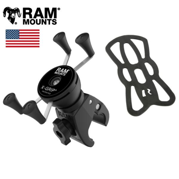 送料無料 RAM MOUNTS（ラムマウント) Xグリップ(S)＆タフクロー(S)セット スマートフォン用 テザー付 RAM-HOL-UN7-400U スマホホルダー バイク 自転車