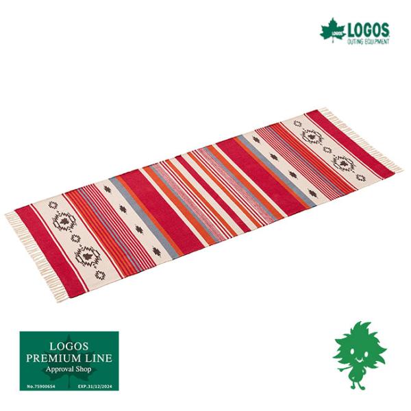 LOGOS/ロゴス 71809756 コットンラグ 240×90cm 多用途 オリジナルデザイン ネイティブ柄 選べる3色展開 一人用のコット 雰囲気 レッド