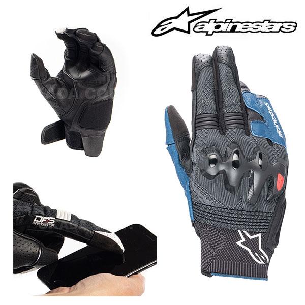 alpinestars/アルパインスターズ 3567122 MORPH SPORT GLOVES BLK BLUE SODAL M 黒 青 モーフ 運動競技 地球儀 本革 プロテクター 自動二輪車 スマホタッチ