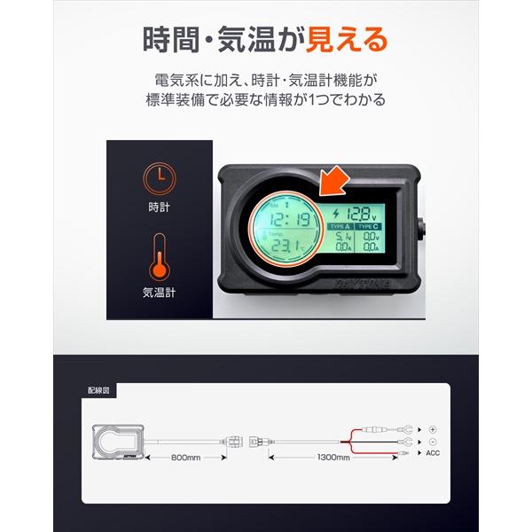 デイトナ/Daytona マルチメーター＆USB電源 Type-A+Type-C 31578 急速充電_5