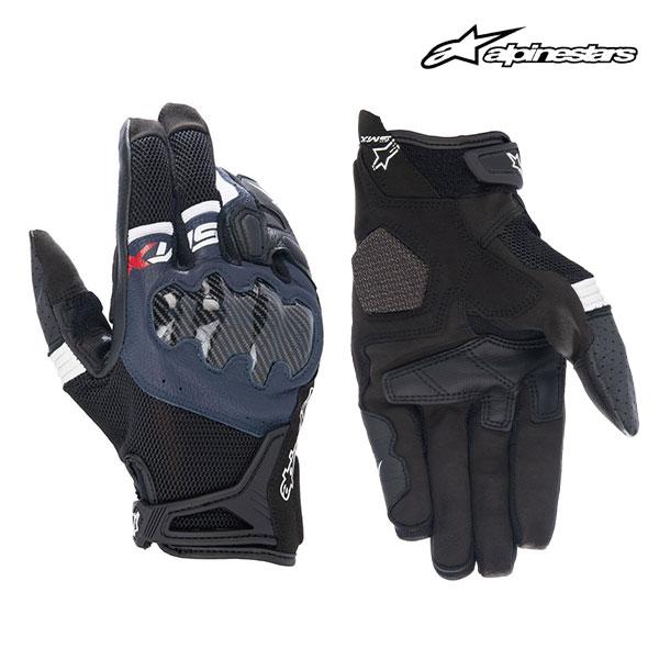 alpinestars/アルパインスターズ 1694970505 SMX-R GLOVE ASIA 2XLサイズ 1722 BLACK DARK BLUE WHITE フルカーボン調 ナックルプロテクター スマホタッチ対応