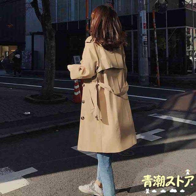 スプリングコート ゆったり ロング丈 トレンチコート 薄手 女性用 ロングコート レディース アウター 春秋物 レトロ スプリングコート お洒落_4