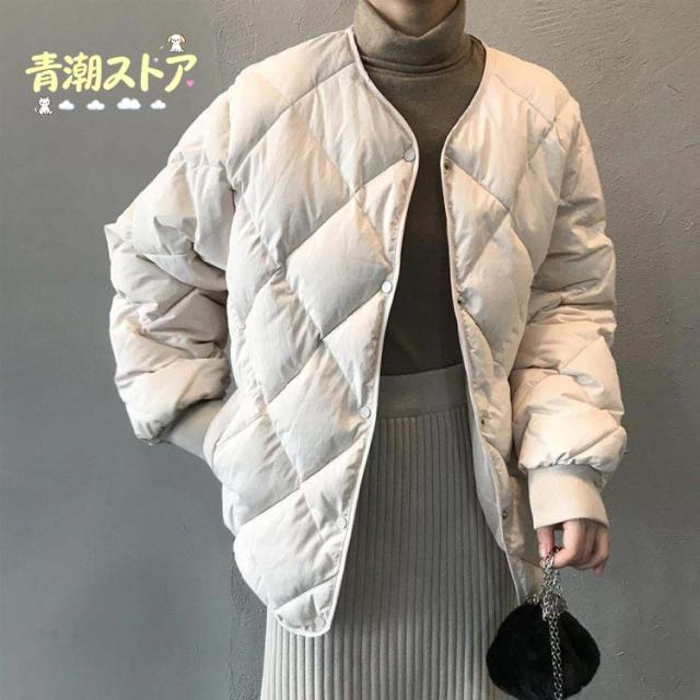 ノーカラーキルティングジャケット 中綿 コート ジャケット レディース アウター 羽織り 上着 長袖 キルティングジャケット ノーカラー オーバーサイ_1