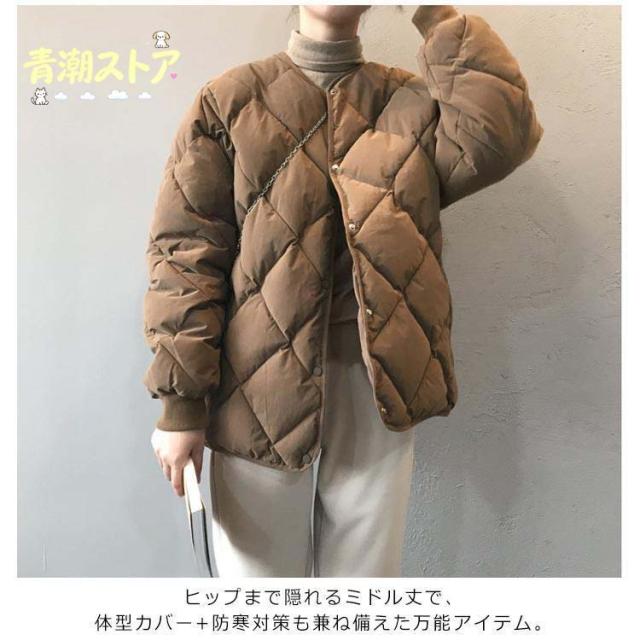 ノーカラーキルティングジャケット 中綿 コート ジャケット レディース アウター 羽織り 上着 長袖 キルティングジャケット ノーカラー オーバーサイ_10