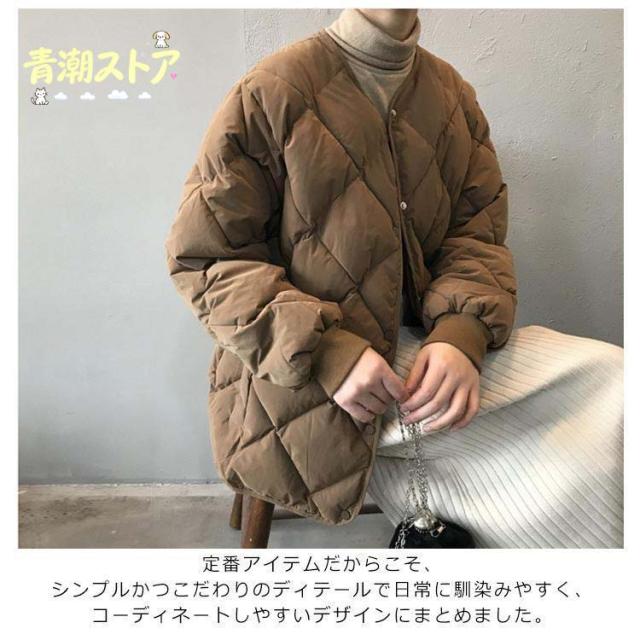 ノーカラーキルティングジャケット 中綿 コート ジャケット レディース アウター 羽織り 上着 長袖 キルティングジャケット ノーカラー オーバーサイ_11