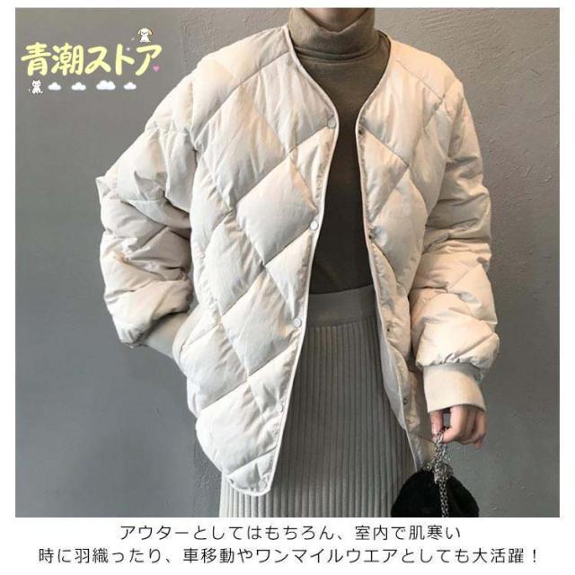 ノーカラーキルティングジャケット 中綿 コート ジャケット レディース アウター 羽織り 上着 長袖 キルティングジャケット ノーカラー オーバーサイ_12