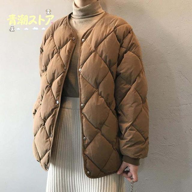 ノーカラーキルティングジャケット 中綿 コート ジャケット レディース アウター 羽織り 上着 長袖 キルティングジャケット ノーカラー オーバーサイ_2