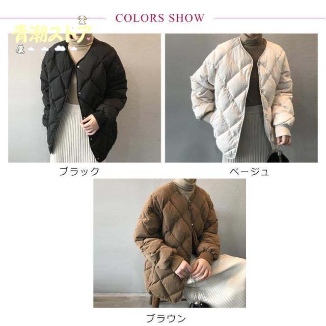 ノーカラーキルティングジャケット 中綿 コート ジャケット レディース アウター 羽織り 上着 長袖 キルティングジャケット ノーカラー オーバーサイ_6