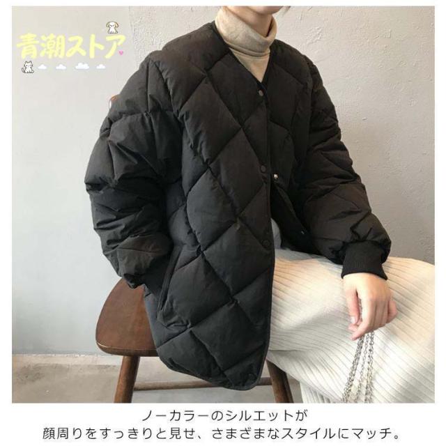 ノーカラーキルティングジャケット 中綿 コート ジャケット レディース アウター 羽織り 上着 長袖 キルティングジャケット ノーカラー オーバーサイ_8