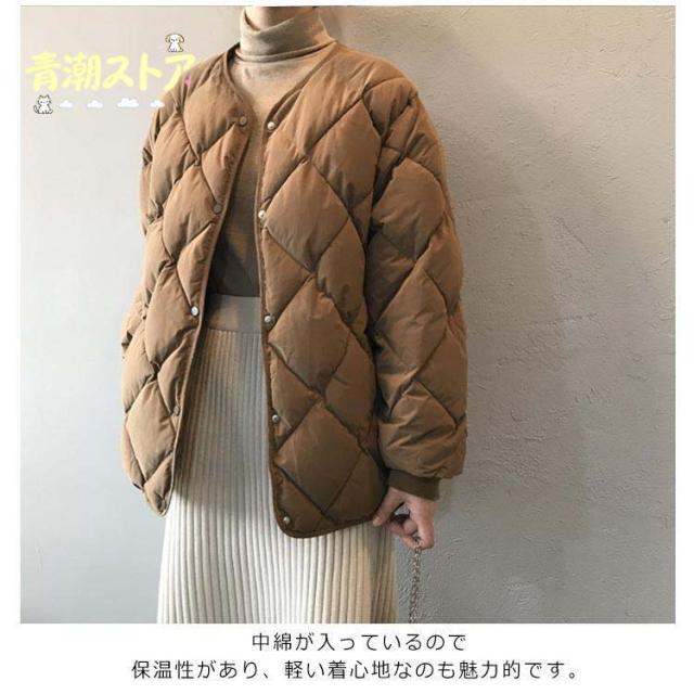 ノーカラーキルティングジャケット 中綿 コート ジャケット レディース アウター 羽織り 上着 長袖 キルティングジャケット ノーカラー オーバーサイ_9