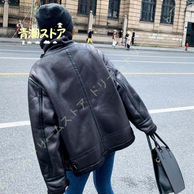 ムートンコート ムートンジャケット レディース ショートコート 体型カバー フェイクムートン 秋冬 冬 ショート丈 暖かい 防寒 厚手 ゆったり アウター 通勤_7