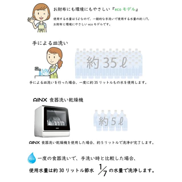 食洗機 食器洗い乾燥機 AINX AX-S3 工事不要食洗器 卓上食洗器 新生活 暮らし 丁寧な暮らし 高温乾燥 家事 主婦 コンパクト 一人暮らし 食洗器 食器乾燥機 節水 家電 節水効果 省エネ性能 高圧洗浄モード搭載 簡単操作 小物専用洗浄スペース有 温風乾燥機能搭載_5