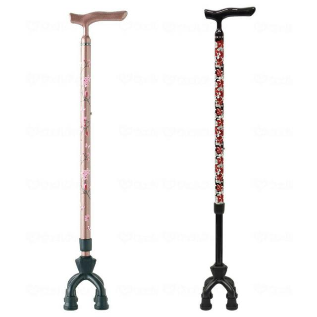 杖 島製作所 4点杖 可動式 自立 長さ調節 細型ネック 桜柄 花柄 ブラック ピンク アルミMIX四点可動式スモールタイプ 75MA 人気 おすすめ 軽い 握りやすい カーボン製