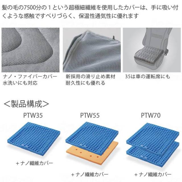 【全品ポイント5倍！6/12 9:59まで！】ピタ・シートクッションW 55 PTW55 介護用品 床ずれ防止 体位変換クッション 厚さ5.5cm すべりにくい ナノファイバーカバー採用 肌にやさしい 保湿性 通気性 水洗い可能 車いす 座イス対応 ファンディーナ 在宅介護 施設_2