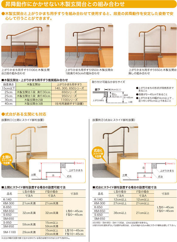 アロン化成 上がりかまち用手すり K-650 玄関手すり ベージュ すべりにくい スライド脚 高さ調節可 段差昇降サポート 転倒予防 つかまり立ち K-650F K-650L 木調 バリアフリー 敬老の日 ギフト 介護用品 在宅介護 施設 病院 入院 リハビリ