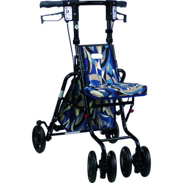 【ポイント5倍！04/14 09:59まで！】シルバーカー サニーウォーカーSP 中サイズ 島製作所 軽量 座れる 座面付き 両輪ブレーキ 折りたたみ自立式 傘受け付 バッグ付 ブルー ネイビー ピンク ベージュ おしゃれ 手押し車 散歩 買い物 通院 病院 旅行 プレゼント 母の日 敬老の