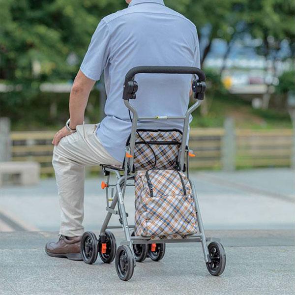シルバーカー ラクーノウォーカー 座れる 軽量 コンパクト収納 お散歩 買い物 折りたたみ 座面付き バッグ容量3L 高齢者 手押し車 カート 楽々健 歩行補助 疲れにくい 歩きやすい おしゃれ 通院 旅行 プレゼント 母の日 敬老の日