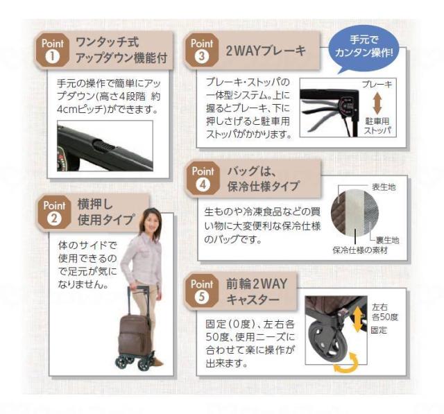 【全品ポイント5倍！6/12 9:59まで！】横押しカート メロディプリモ 右用 シルバーカー ショッピングカート 島製作所 軽量 保冷バッグ付 ブラック ローズ 花柄 おしゃれ 2WAYブレーキ 2WAYキャスター コンパクト 手押し車 買い物 散歩 通院 旅行 プレゼント 父の日 敬老の日_3