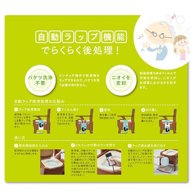 【全品ポイント5倍！6/12 9:59まで！】家具調トイレ セレクトR 自動ラップ ノーマル  暖房便座 (暖房便座 天然木 ) ポータブルトイレ 介護用品 アロン化成 安寿 在宅介護 施設 福祉_3