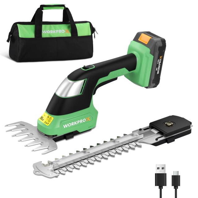 WORKPROX 芝生バリカン 生垣バリカン 20V コードレス 充電式 草刈り機 バリカン刈幅145mm トリマー刈幅199mm 最大切断径8mm Type-C充電ケーブル付き 快速充電 剪定 植木 園芸 収納バッグ付き