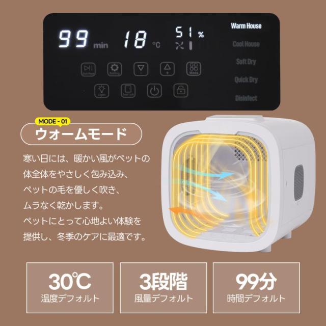 ペットドライヤー ペットドライルーム 大容量50L 猫 犬 ペットハウス ドライヤー ボックス ハウス ドライルーム 猫 犬 ペット 12.5kgまで対応_7