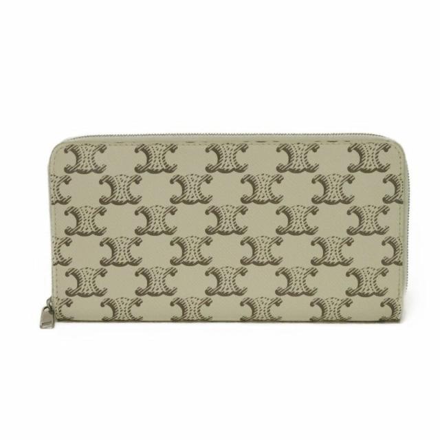 CELINE セリーヌ ラージ ジップ ウォレット 総柄 プリント タン ホワイト アイボリー ブラウン ラウンドファスナー マチ付き 札入れ カードケース ケース ロングジップウォレット トリオンフ エクリュ 長財布