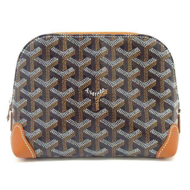 GOYARD(ゴヤール) ポーチ美品 ヴァンドーム コスメティックポーチ  黒×ブラウン レザー