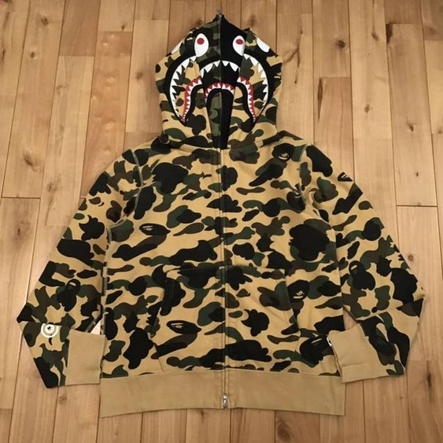 BAPE 1st camo yellow ダブル シャーク パーカー APE