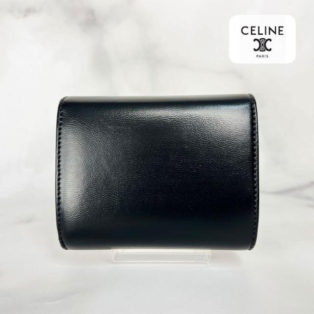 極美品✨ CELINE セリーヌ トリオンフ ブラック レザー 三つ折り 財布 CELINE（セリーヌ） トリオンフ 三つ折り財布 ブラック レザー