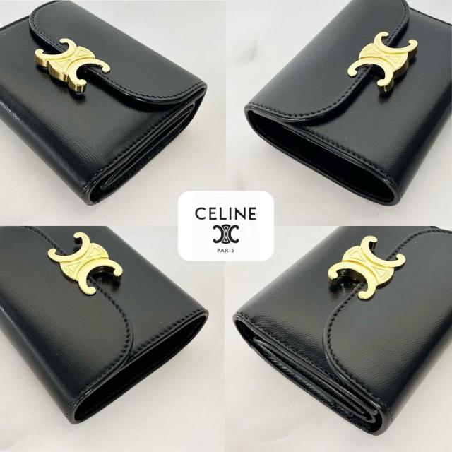 超極美品 CELINE トリオンフ 三つ折り財布 ブラック 超極美品 CELINE トリオンフ 三つ折り財布 ブラック