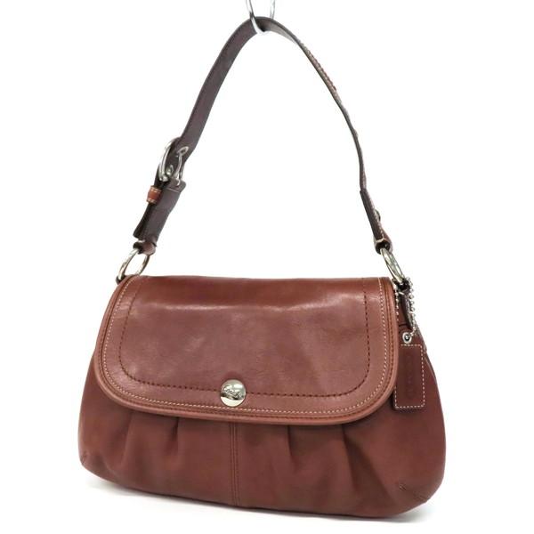 【美品】COACH コーチ ソーホー プリーテッド ラージフラップ ワンショルダーバッグ ハンドバッグ レザー 茶 ブラウン レディース