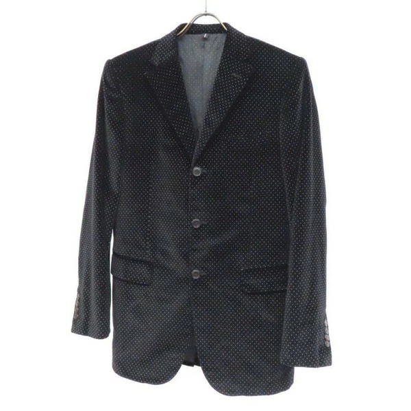 【美品】GIVENCHY ジバンシィ 水玉 ドット柄 ベロア 3B シングル テーラード ジャケット ブレザー 裏地付き size50 ブラック 黒×白 イタリア製 メンズ 上着 アウター