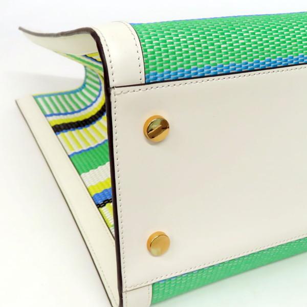 【美品】kate spade ケイトスペード マンハッタン ウーブン ストライプ ボーダー ファブリック ラージ 2WAY トートバッグ ショルダーバッグ スクエア イエロー×グリーン系マルチカラー レディース_8