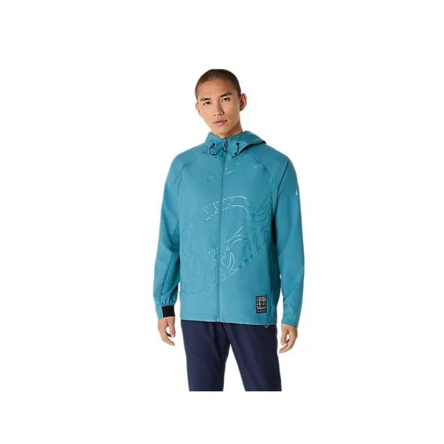 asics（アシックス） ランニング アウター・ベスト? クールアクティモーションクロスフーディージャケット 【Atlantis Blue】 2031E979.401 ウェア 羽織 夜 春 秋 寒さ 防風 収納 持ち運び トップス ジャージ メンズ・ユニセックス 男性用・女性用 青 25 {SK}